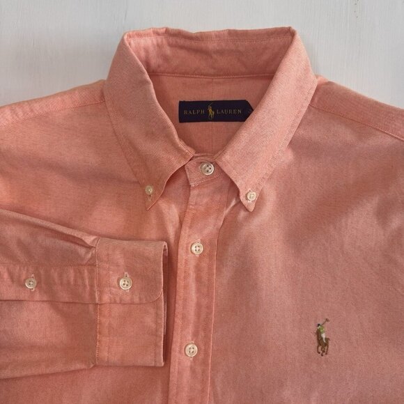 Ralph Lauren Button Down Shirt Mens Size Large Orange Long Sleeve 100% Cotton - Picture 1 of 10